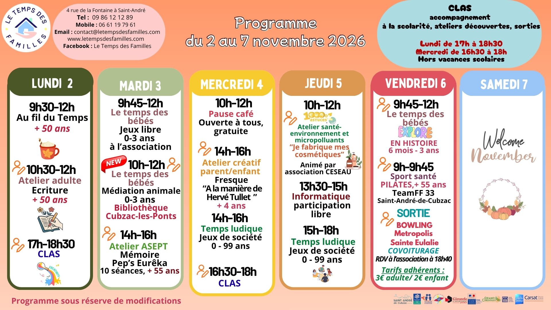 Programme du 2 au 7 novembre 2026