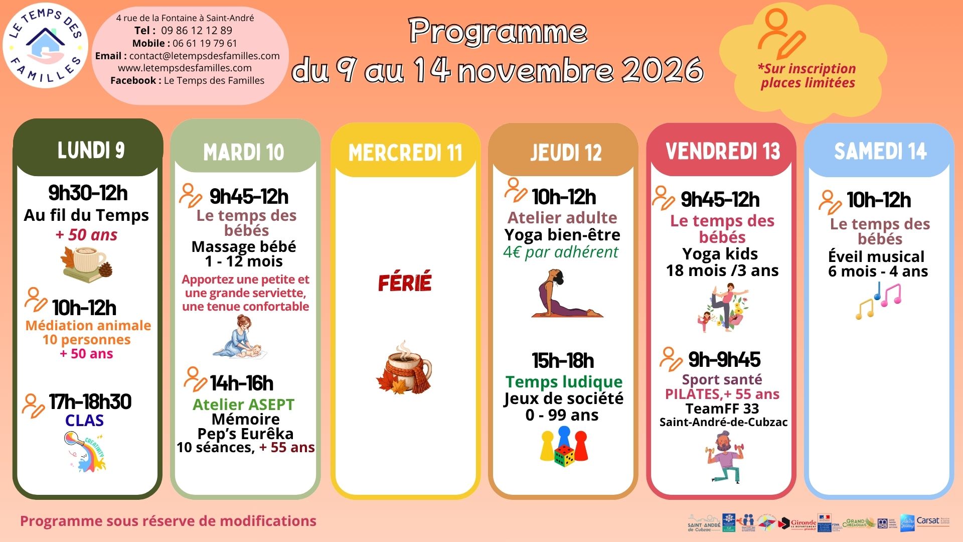 Programme du 9 au 14 novembre 2026