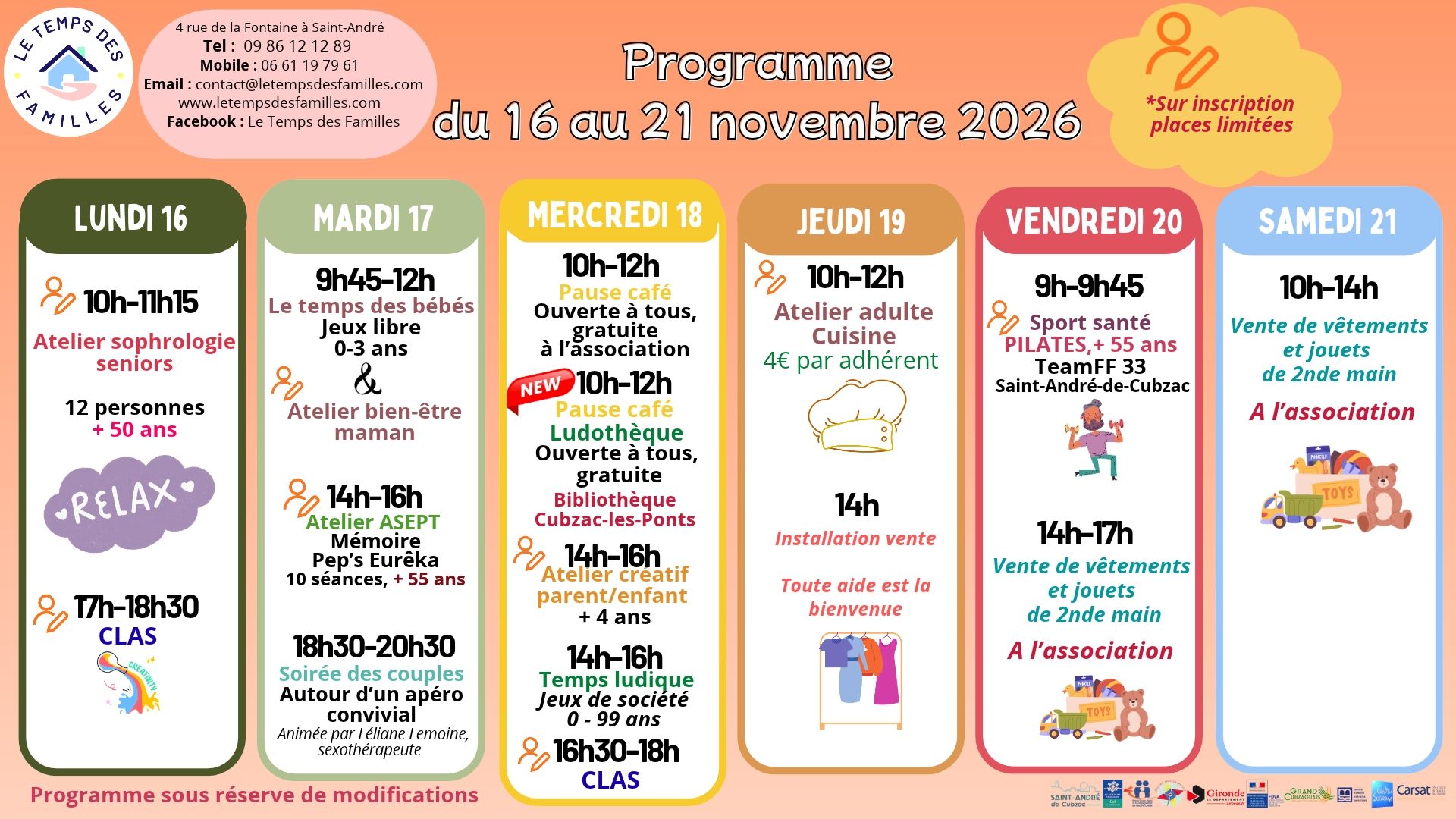 Programme du 16 au 21 novembre 2026