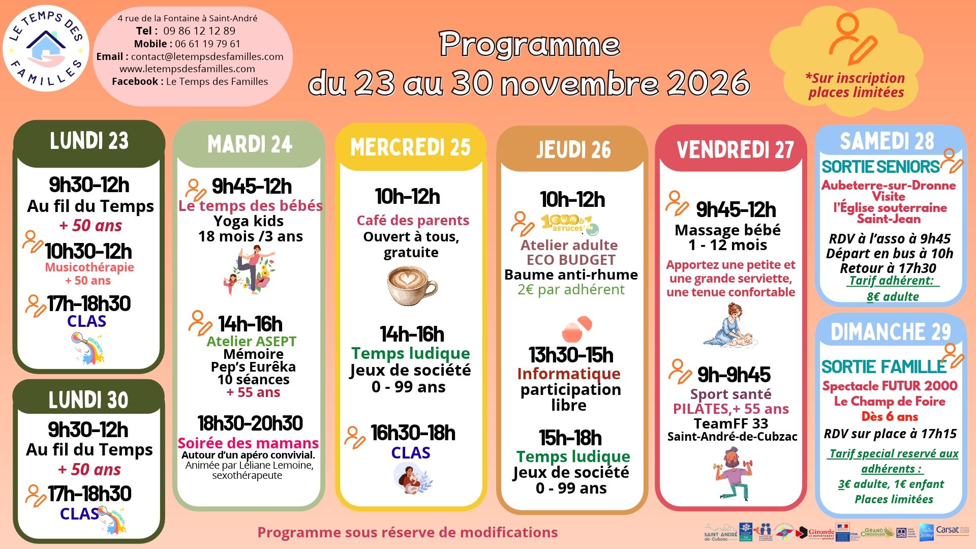 Programme du 23 au 30 novembre 2026